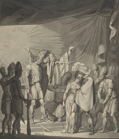 Král Slunce pomazává spoutaný pár, od Augusta von Kotzebue Die Sonnenjungfrau, 19. století. od Franz von Hauslab