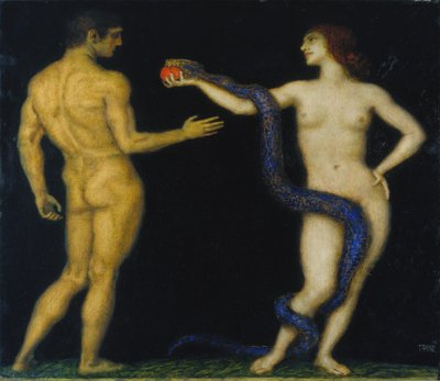 Adam a Eva, kolem roku 1920 (tempera na dřevě) od Franz von Stuck