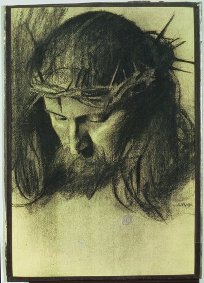 Hlava Krista, kolem roku 1890 (uhlí a křída) od Franz von Stuck