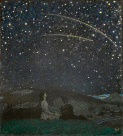 Les etoiles filantes (Franz et Mary von Stuck) - Shooting Stars (Franz a Mary Stuck), od Stuck, Franz, Ritter von (1863-1928). Olej na dřevě od Franz von Stuck