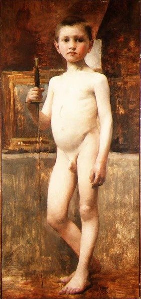 Nahý chlapec s mečem (olej na plátně) od Franz von Stuck