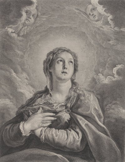 Panna, ruce složené na hrudi, hledící vzhůru, 1729-40. od Frédéric Horthemels