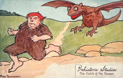 Prehistorické studie - úlovek sezóny (barevná litografie) od Fred Buchanan
