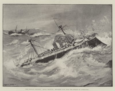 Španělská válečná loď Reina Regente hlásila ztrátu poblíž Gibraltarského průlivu od Fred T. Jane
