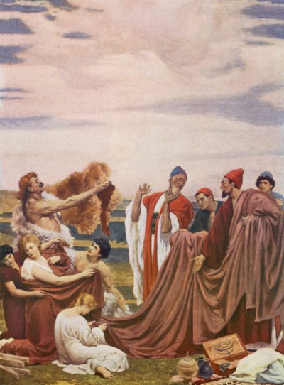 Féničtí obchodníci na pobřeží Británie (barevná litografie) od Frederic (after) Leighton