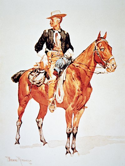 Poručík S.C. Robertson, náčelník Crow Scouts, z akvarelu z roku 1890 (barevné lito) od Frederic (after) Remington