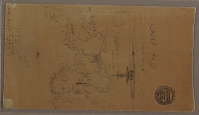 Kresba, Fontána v parku, Niagarské vodopády., říjen 1856 od Frederic Edwin Church