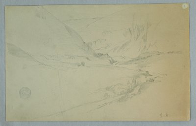 Kresba, Andské horské údolí s klikatým potokem, Kolumbie nebo Ekvádor, 1857 od Frederic Edwin Church