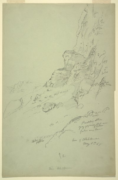 Kresba, základna kopce západně od Suk Wadi, Barada, 4. května 1868 od Frederic Edwin Church