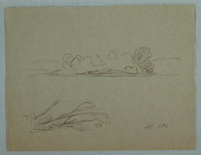 Kresba, Botanické skici: krajina, stromy na pobřeží, září 1876 od Frederic Edwin Church