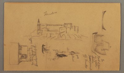 Kresba, hrad, minaret, plachetnice, dům, květen 1868 od Frederic Edwin Church