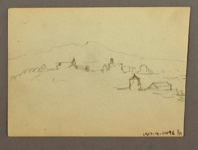 Kresba, kostelní věž a přilehlé budovy, pravděpodobně 1868-69 od Frederic Edwin Church