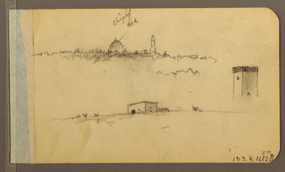 Kresba, kostel, věž, dům; Verso: horské pásmo, 1889 od Frederic Edwin Church