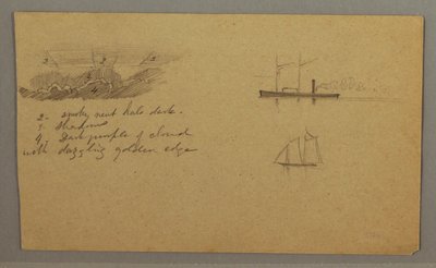 Kresba, studie mraků, parník, plachetnice, pravděpodobně 1865-66 od Frederic Edwin Church