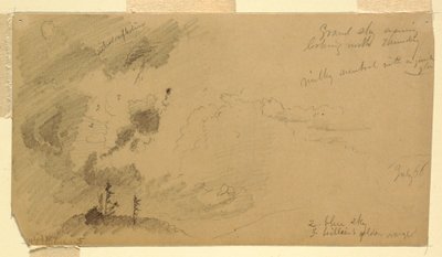 Kresba, Zamračená večerní obloha nad pohořím, červenec 1866 od Frederic Edwin Church