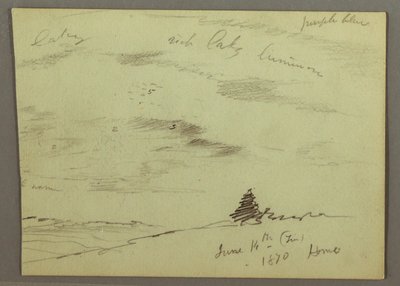 Kresba, Oblačná obloha, úbočí kopce, 1870 od Frederic Edwin Church
