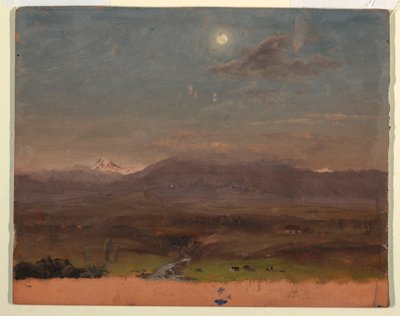Kresba, Kolumbie nebo Ekvádor, hory, měsíční svit, 1853 nebo 1857 od Frederic Edwin Church