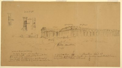 Kresba, dórské řecké chrámy Athény (dříve Ceres), Héry II (dříve Neptuna) a Héry I (dříve Baziliky), Paestum, Salerno, Itálie, duben 1869. od Frederic Edwin Church