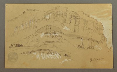 Kresba, El Yemen Valley, Arábie:  Skalní stěna, 20. února 1868 od Frederic Edwin Church