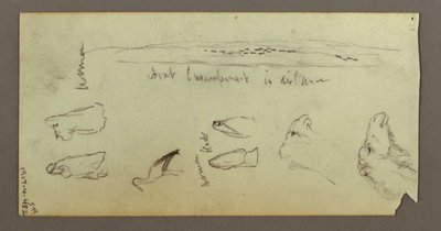 Kresba, Postava jedoucí na velbloudovi, nesoucí oštěp, dvě figurální studie, pravděpodobně 1868 od Frederic Edwin Church