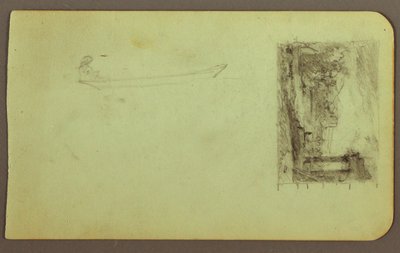 Kresba, postava ve skifu, skica obrazu; Verso: nápisy, prosinec 1883 od Frederic Edwin Church