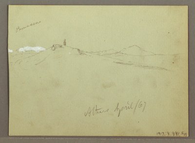 Kresba, Stádo ovcí a pastýř, zasněžené pohoří, duben 1869 od Frederic Edwin Church