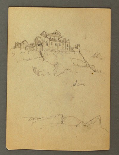 Kresba, Opevnění vrcholků skal, Sion, údolí Rhôny, pravděpodobně 1868 od Frederic Edwin Church