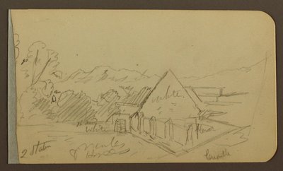 Kresba, zahrada, dům, Cuautla; Verso: kostel, stodola, Cuautla, únor 1885 od Frederic Edwin Church