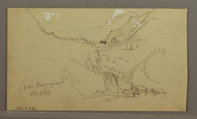 Kresba, ledovec, most a dům, září 1868 od Frederic Edwin Church
