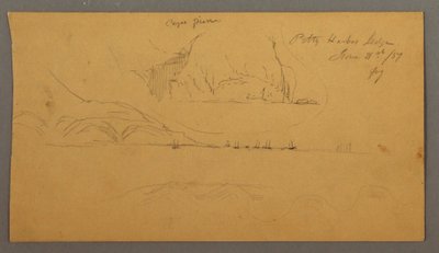 Kresba, přístav, plachetnice, hory, 21. června 1859 od Frederic Edwin Church