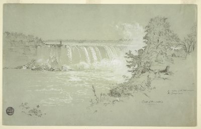 Kresba, vodopády Horseshoe Falls a Kozí ostrov z Kanadské banky, 6. října 1856 od Frederic Edwin Church
