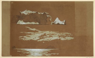 Kresba, Ledovce u mysu svatého Jana a ostrova Gull Island, Newfoundland, 4. července 1859 od Frederic Edwin Church