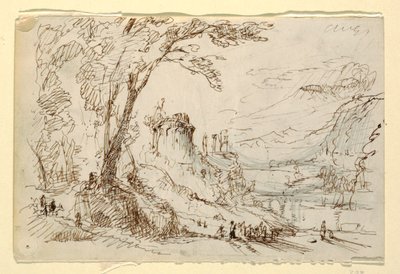 Kresba, Imaginární krajina s klasickými ruinami, asi 1845 od Frederic Edwin Church