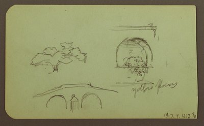 Kresba, krajina, postava; Verso: stromy, most, rostliny, 1883 od Frederic Edwin Church
