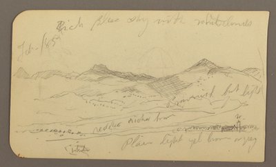Kresba, krajina, domy; Verso: vrchol stromu, únor 1885 od Frederic Edwin Church