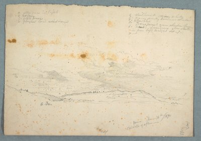 Kresba, Krajina v údolí Hudson; verso: náčrt kostela se stromovými loděmi, 14. června 1870 od Frederic Edwin Church