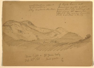 Kresba, Měsíční svit v údolí El Yumen, Arábie, 29. února 1868 od Frederic Edwin Church