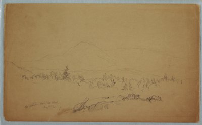 Kresba, "Mount Katahdin od západu" [Pohled na západ k hoře Katahdin], srpen 1852 od Frederic Edwin Church