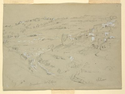 Kresba, Olivová hora, Betanie, Siloam a Jeruzalém, Palestina [Betanie a Silwan, východní Jeruzalém a Jeruzalém, Izrael], 7. a 10. února 1868. od Frederic Edwin Church