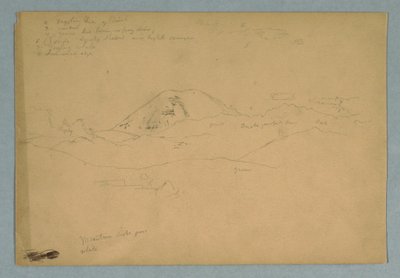 Kresba, vrchol hory, pravděpodobně Chimborazo, tyčící se nad třemi po sobě jdoucími horskými pásmy, Ekvádor, 1857 od Frederic Edwin Church