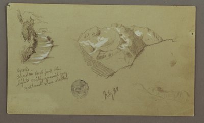 Kresba, Horské vrcholy, řeka, červenec 1868 od Frederic Edwin Church