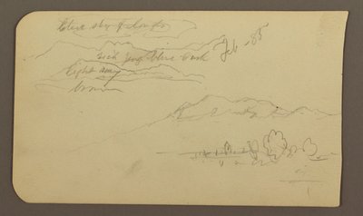 Kresba, Horské pásmo, Cuautla, kostel; Verso: Přikrčený kůň, Krajinné poznámky, únor 1885 od Frederic Edwin Church