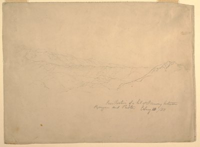 Kresba, Hornatá krajina mezi Popayanem a Pastem, Kolumbie, 13. srpna 1853 od Frederic Edwin Church