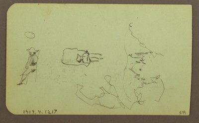 Kresba, Hory, Kostel; Verso: Postavy, Kostel, 1883 od Frederic Edwin Church