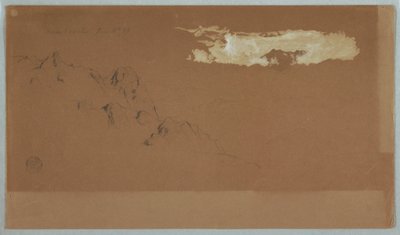Kresba, Hory poblíž Mocho, Ekvádor, pravděpodobně zobrazující horu Chimoborazo orámovanou mraky, 16. června 1857 od Frederic Edwin Church