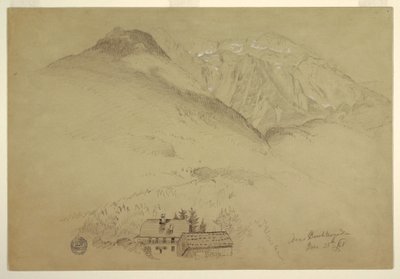 Kresba, hory Goell a Brett u Berchtesgardenu, Bavorsko, 28. června 1868 od Frederic Edwin Church