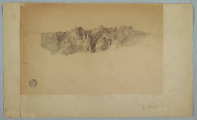 Kresba, část rozervaného pohoří, pravděpodobně Ekvádor nebo Kolumbie, 1853 nebo 1857 od Frederic Edwin Church