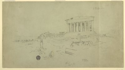Kresba, Parthenon a Erectheion, Athény, duben 1869 od Frederic Edwin Church