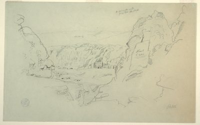 Kresba, Petra, Jordánsko od západu, s palácem a korintskými hrobkami, 26. února 1868 od Frederic Edwin Church