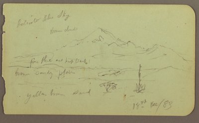 Kresba, Popocatapel; Verso: Vlys na hotelu Texcoco, 18. prosince 1883 od Frederic Edwin Church